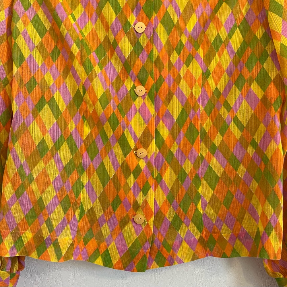 Vintage Diamond Pattern Sheer Button Up - Picture 5 of 16